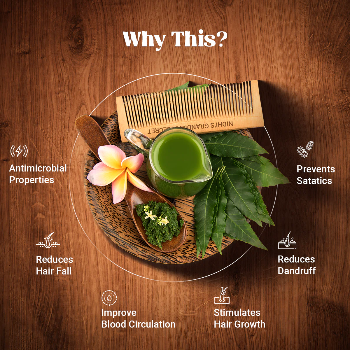 Kacchi Neem Comb - Wooden Comb for Men & Women - 1pc - Image 3