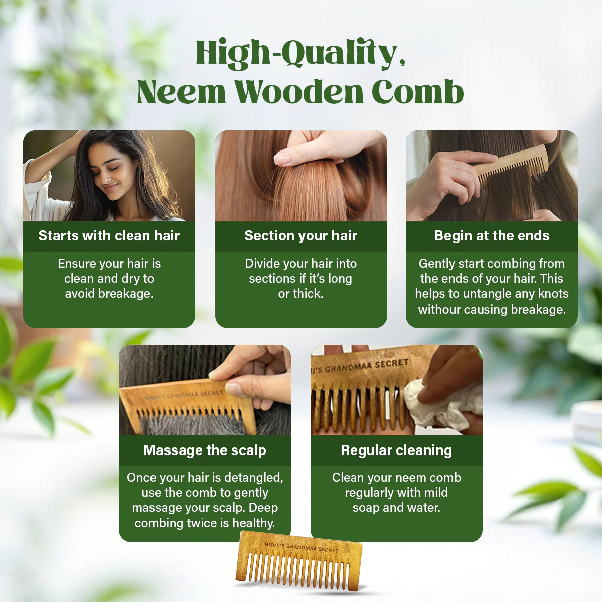 Kacchi Neem Comb - Wooden Comb for Men & Women - 1pc - Image 4