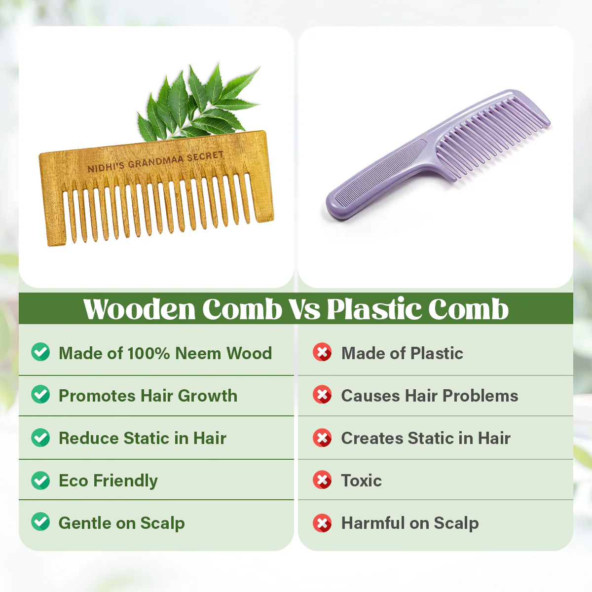 Kacchi Neem Comb - Wooden Comb for Men & Women - 1pc - Image 5