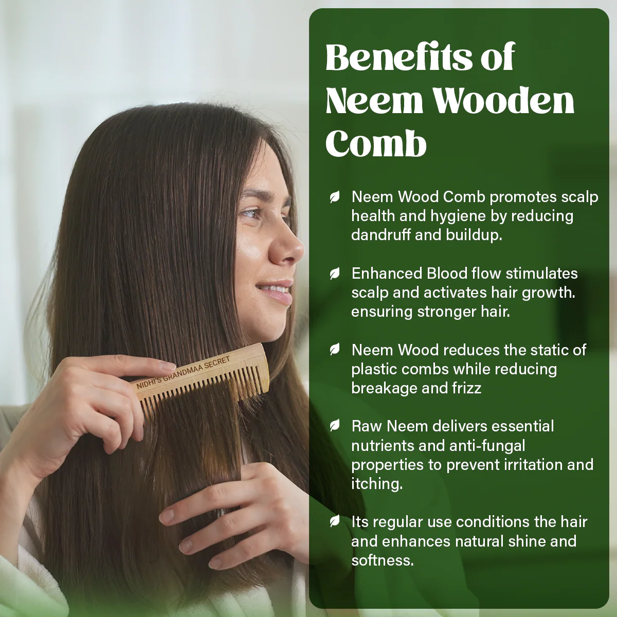 Kacchi Neem Comb - Wooden Comb for Men & Women - 1pc - Image 6