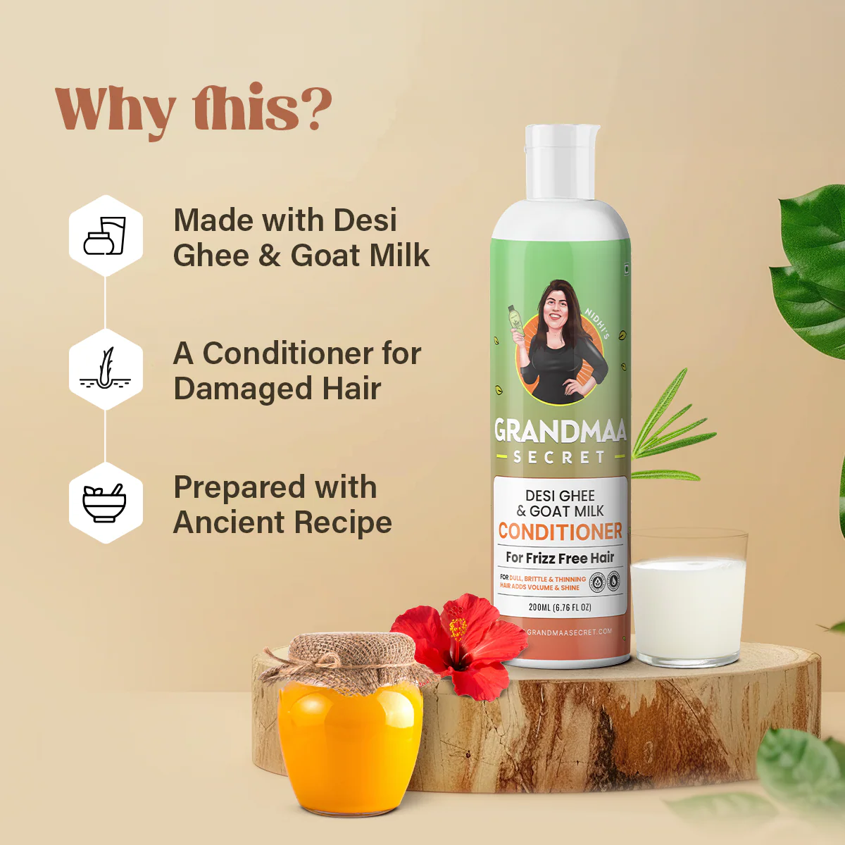 Desi Ghee & Goat Milk Conditioner for Dry & Damaged Hair - Image 4