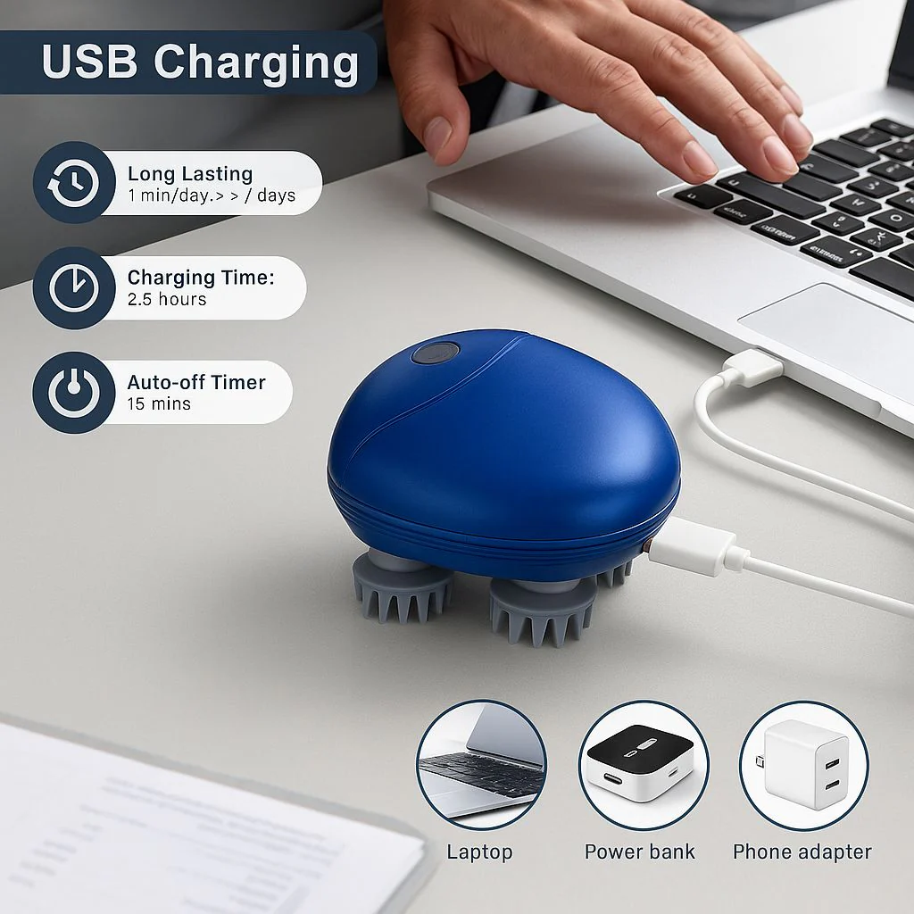 Scalp Massager | Rechargeable |Silicon Kneading Points | Scalp, Body & Head Massager for Hair Growth (Colour May Vary) - Image 6