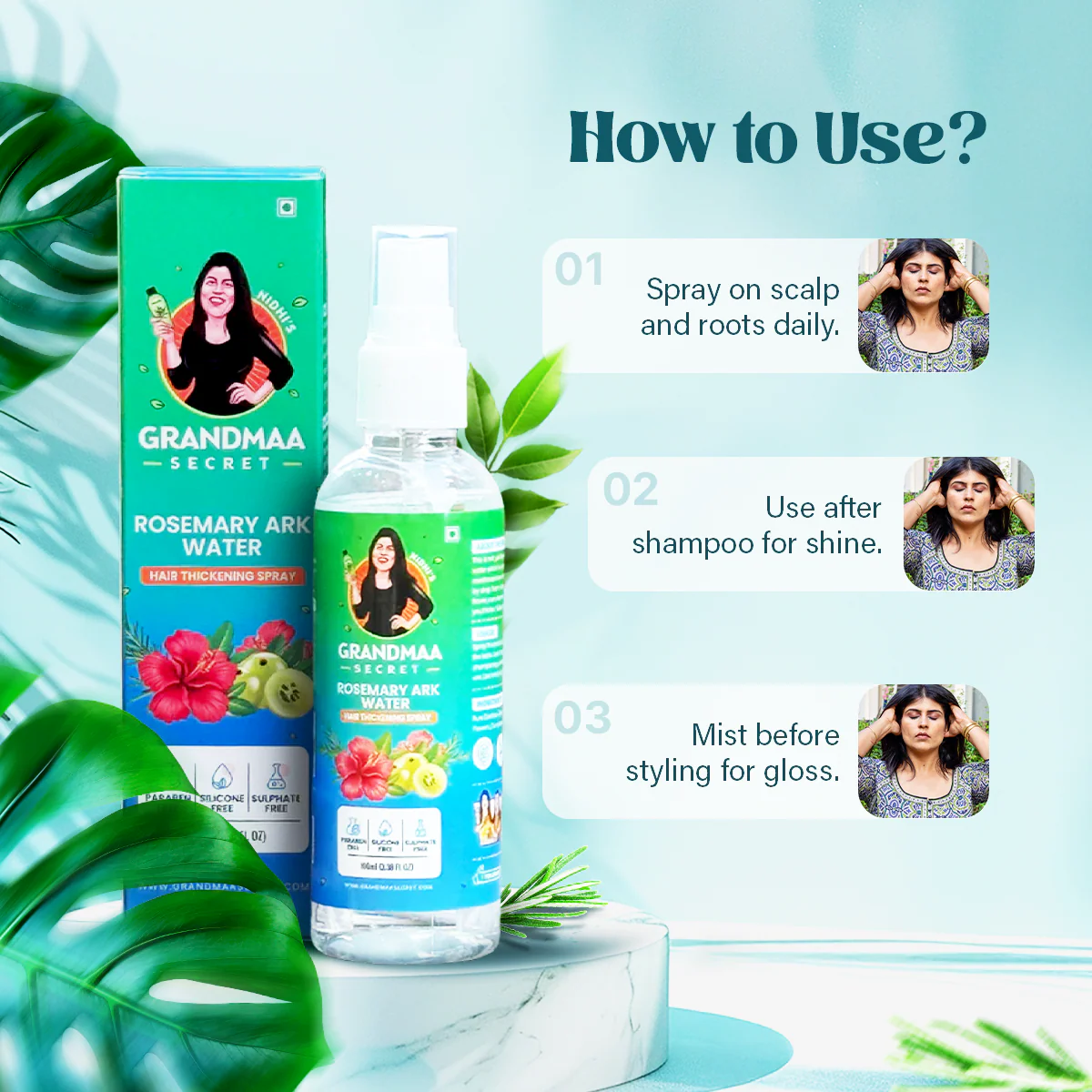 Rosemary Water Ark - Hair Thickening Mist Spray with Hibiscus, Curry Leaves & Amla - Pure Distillate - 100mL - Image 4