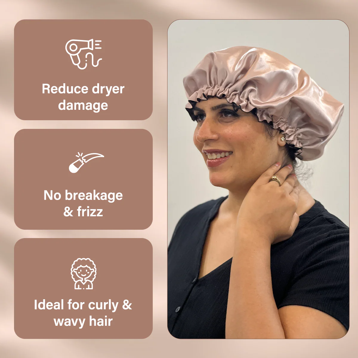 Satin Bonnet Hair Protector - Night Cap for Curly, Wavy Hair - Reduces Hair Breakage, Detangle & Anti-Frizz (Free Size) - Image 3