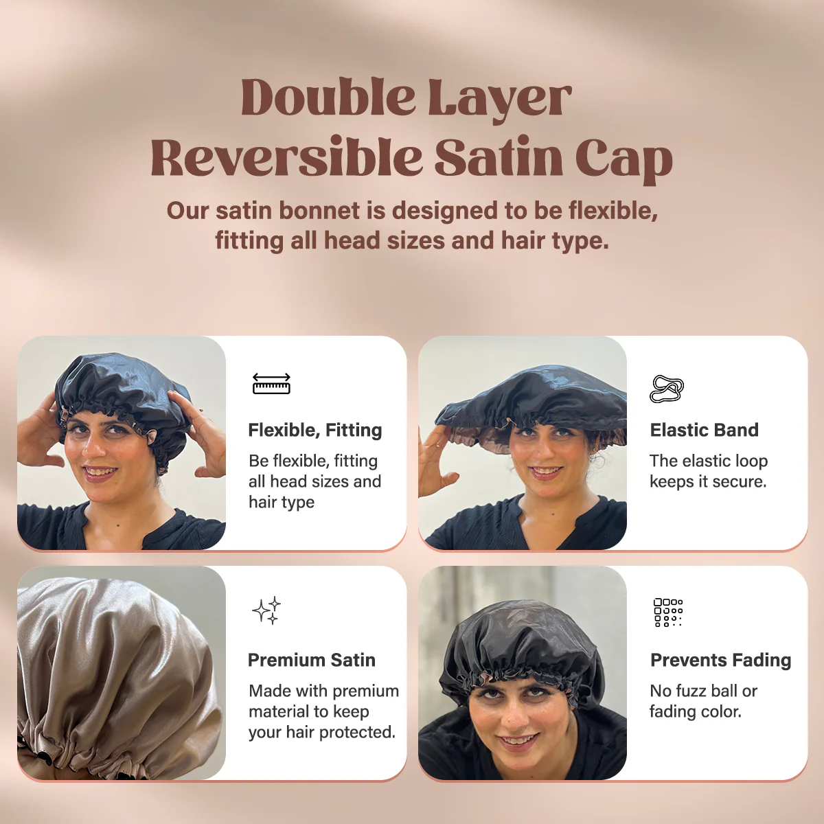Satin Bonnet Hair Protector - Night Cap for Curly, Wavy Hair - Reduces Hair Breakage, Detangle & Anti-Frizz (Free Size) - Image 4