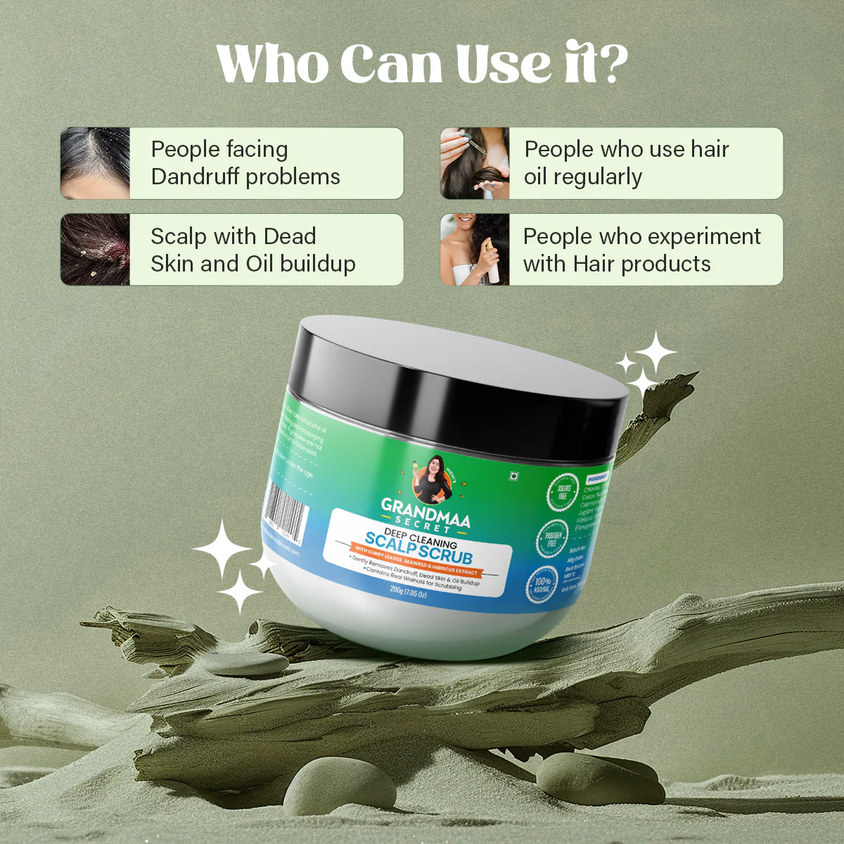 Scalp Scrub with Curry Leaves & Seaweed - Removes Dandruff, Dead Skin & Oil Buildup - 200g - Image 4