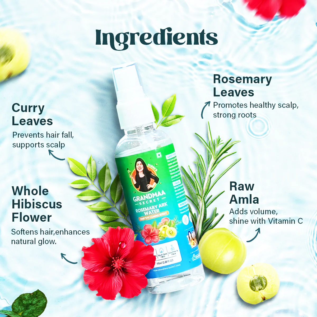 Rosemary Water Ark - Hair Thickening Mist Spray with Hibiscus, Curry Leaves & Amla - Pure Distillate - 100mL - Image 6